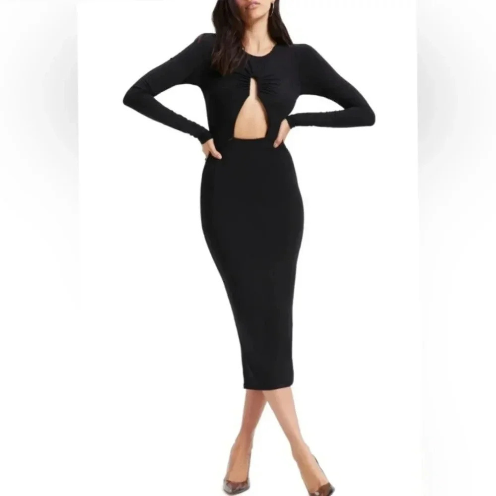 Good American Black Touch Cut Out Midi Dress
